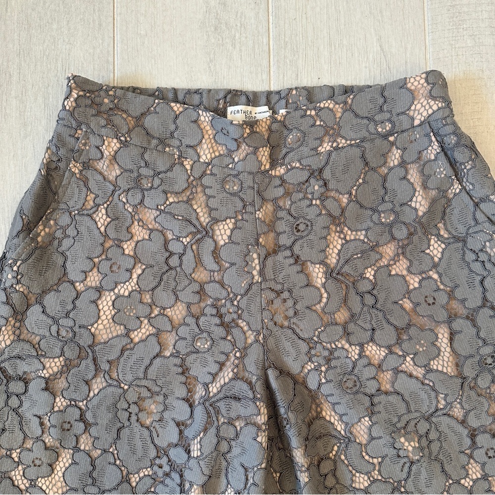 Anthropologie Feather Bone Gray Lace Wide-Leg Pants - Picture 5 of 7